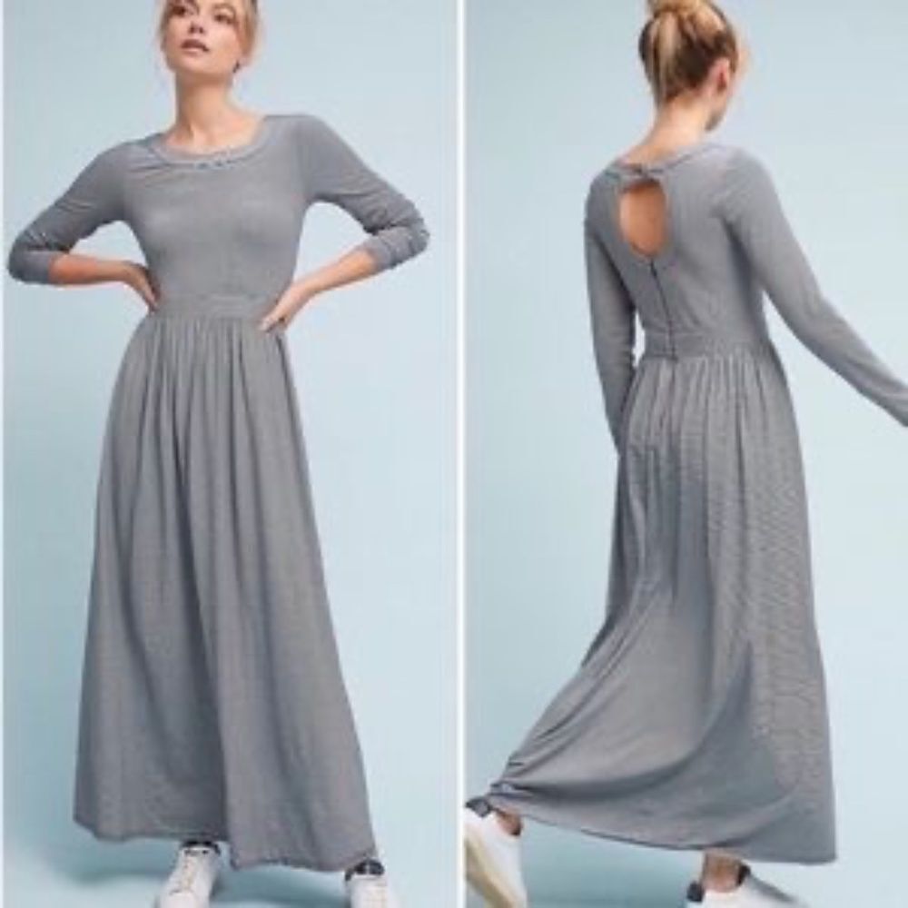 Anthropologie Sunday In Brooklyn Navy/White Fine Striped Maxi Dress‎ Sz XS